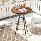 Costway Tavolino da Bar per Esterni da 71 cm con Piano Effetto Legno, Foro per Ombrellone e Poggiapiedi per Giardino