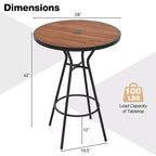 Costway Tavolino da Bar per Esterni da 71 cm con Piano Effetto Legno, Foro per Ombrellone e Poggiapiedi per Giardino