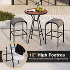 Costway Tavolino da Bar per Esterni da 71 cm con Piano Effetto Legno, Foro per Ombrellone e Poggiapiedi per Giardino