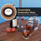 Costway Tavolino da Bar per Esterni da 71 cm con Piano Effetto Legno, Foro per Ombrellone e Poggiapiedi per Giardino