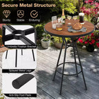 Costway Tavolino da Bar per Esterni da 71 cm con Piano Effetto Legno, Foro per Ombrellone e Poggiapiedi per Giardino