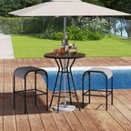 Costway Tavolino da Bar per Esterni da 71 cm con Piano Effetto Legno, Foro per Ombrellone e Poggiapiedi per Giardino