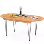 Costway 71 Patio Dining Table 6 Person Large Oval Table w/ Teak Wood Tabletop