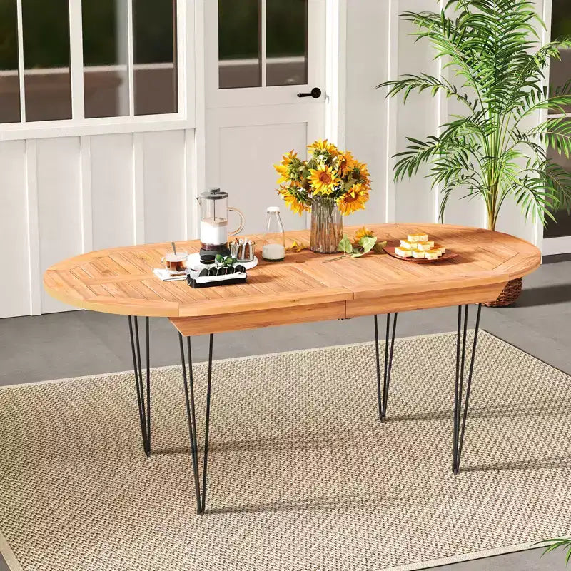 Tavolo da pranzo da esterno Costway 71 per 6 persone, grande, ovale con ripiano in legno di teak