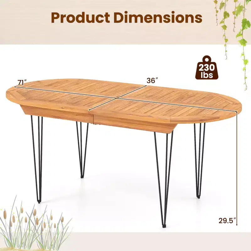 Tavolo da pranzo da esterno Costway 71 per 6 persone, grande, ovale con ripiano in legno di teak