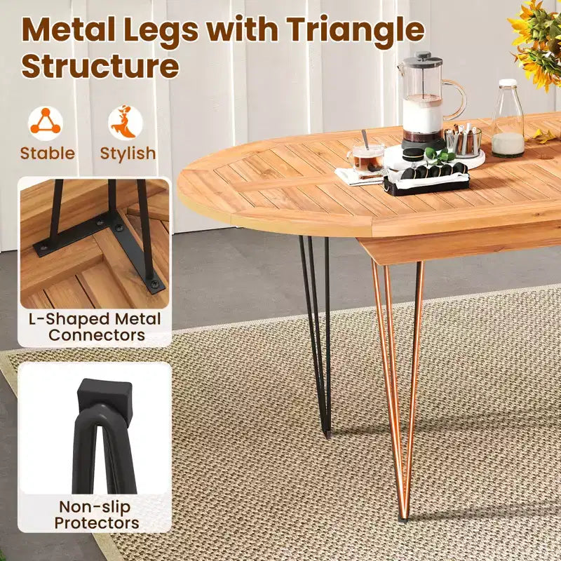 Tavolo da pranzo da esterno Costway 71 per 6 persone, grande, ovale con ripiano in legno di teak