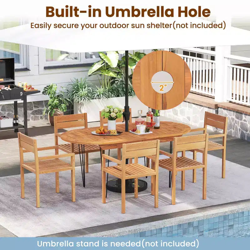 Tavolo da pranzo da esterno Costway 71 per 6 persone, grande, ovale con ripiano in legno di teak