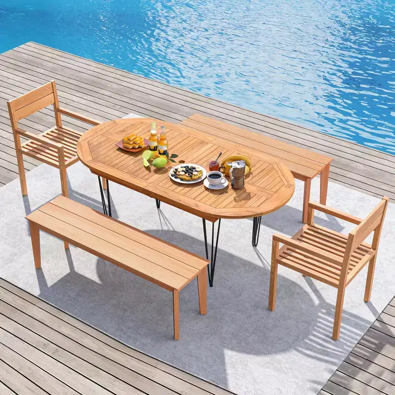 Tavolo da pranzo da esterno Costway 71 per 6 persone, grande, ovale con ripiano in legno di teak
