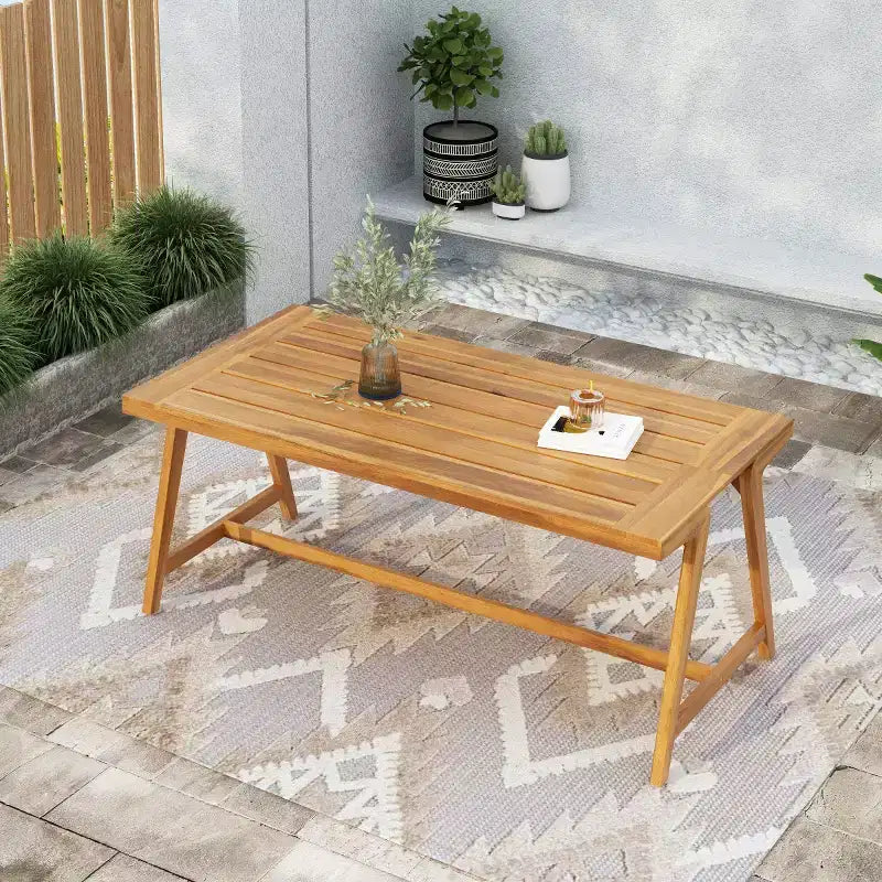Outdoor Acacia Wood Dining Table for 46, Modern Patio Dining Table, Weather-Resistant Wooden Table for Backyard, Garden-Panipeachy