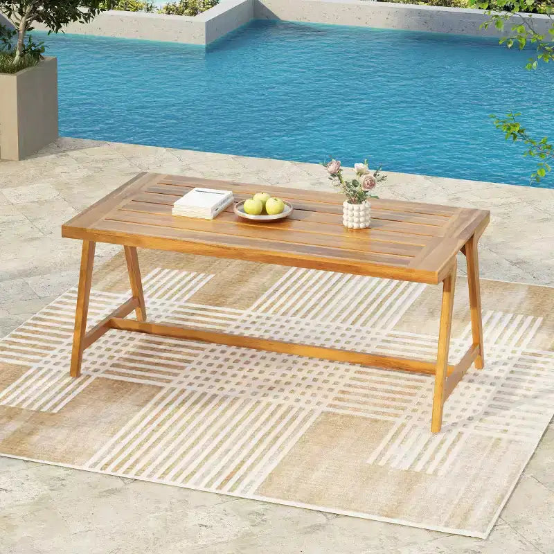 Tavolo da pranzo da esterno in legno di acacia per 4-6 persone, tavolo da pranzo moderno da patio, tavolo in legno resistente alle intemperie per cortile e giardino - Panipeachy
