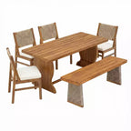 Christopher Knight Home Zola, set da pranzo moderno da 6 pezzi per patio, con sedie in acacia, schienale in vimini e tavolo a doghe