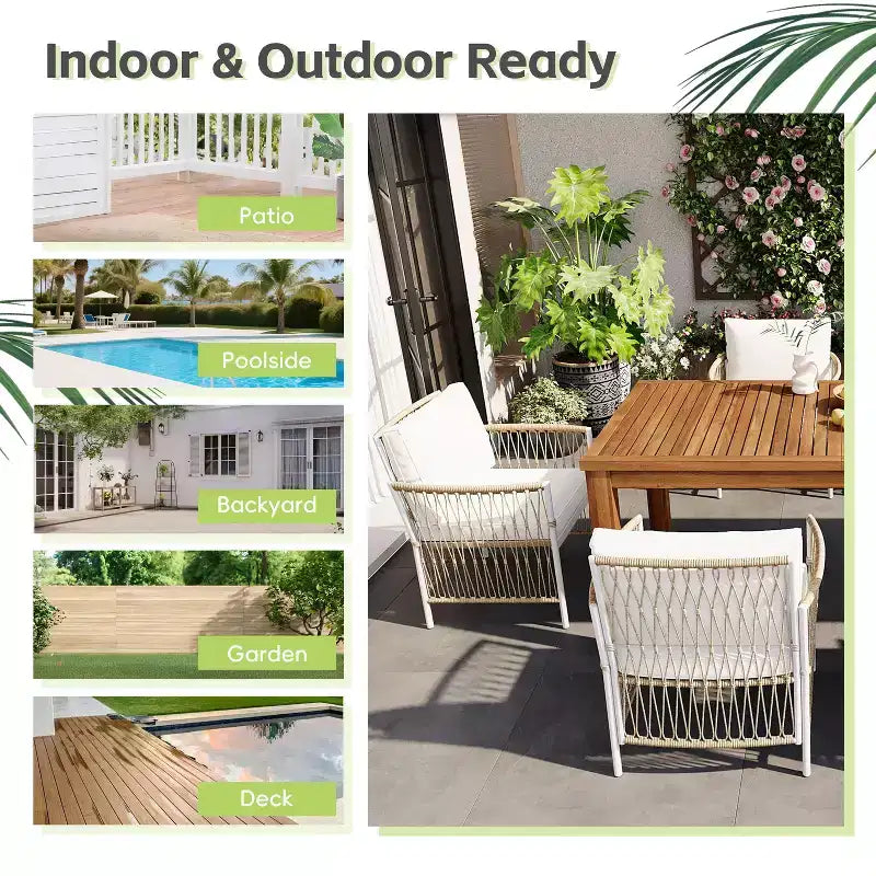 Set da pranzo da esterno 5/7 pz Mobili da pranzo da patio con 4/6 sedie a sdraio in rattan e tavolo in legno di acacia resistente alle intemperie, naturale - ModernLuxe