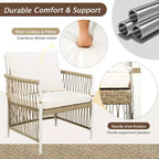 Set da pranzo da esterno 5/7 pz Mobili da pranzo da patio con 4/6 sedie a sdraio in rattan e tavolo in legno di acacia resistente alle intemperie, naturale - ModernLuxe
