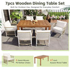 Set da pranzo da esterno 5/7 pz Mobili da pranzo da patio con 4/6 sedie a sdraio in rattan e tavolo in legno di acacia resistente alle intemperie, naturale - ModernLuxe