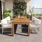 Set da pranzo da esterno 5/7 pz Mobili da pranzo da patio con 4/6 sedie a sdraio in rattan e tavolo in legno di acacia resistente alle intemperie, naturale - ModernLuxe
