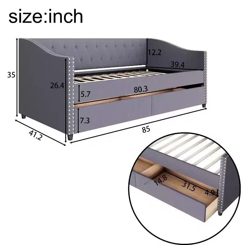 Christopher Knight Home Divano Letto Drake imbottito in Legno XL Singolo con due Cassetti