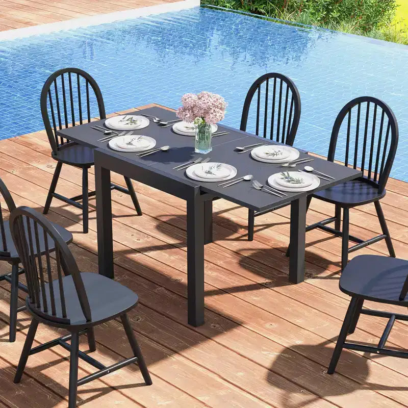 Tavolo da pranzo espandibile Costway Patio 31,5-63 Rettangolare regolabile in alluminio resistente alle intemperie per esterni da 4-6 persone