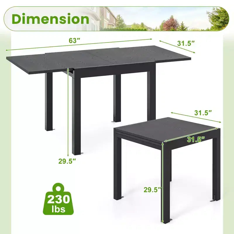 Tavolo da pranzo espandibile Costway Patio 31,5-63 Rettangolare regolabile in alluminio resistente alle intemperie per esterni da 4-6 persone