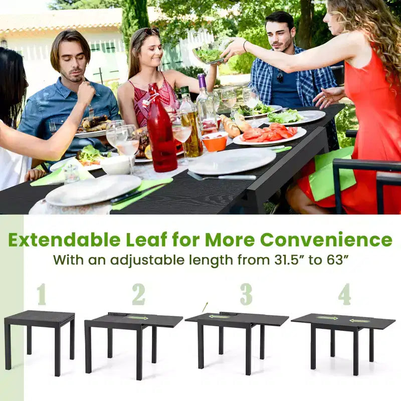 Tavolo da pranzo espandibile Costway Patio 31,5-63 Rettangolare regolabile in alluminio resistente alle intemperie per esterni da 4-6 persone