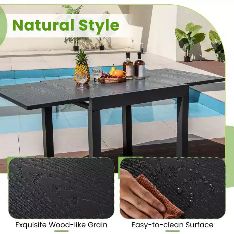Tavolo da pranzo espandibile Costway Patio 31,5-63 Rettangolare regolabile in alluminio resistente alle intemperie per esterni da 4-6 persone