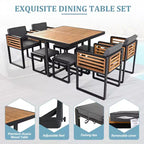GDFStudio Ernest Set da pranzo moderno da giardino in legno di acacia con 2 tavoli, 8 sedie imbottite e 8 pouf, 18 pezzi