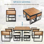 GDFStudio Ernest Set da pranzo moderno da giardino in legno di acacia con 2 tavoli, 8 sedie imbottite e 8 pouf, 18 pezzi