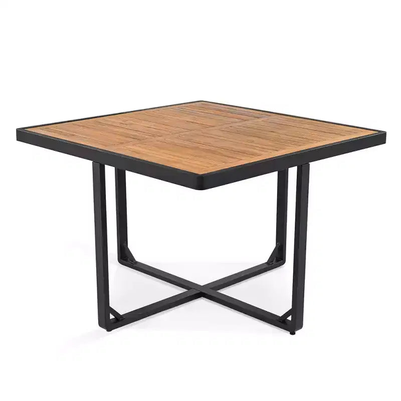 GDFStudio Ernest Set da pranzo moderno da giardino in legno di acacia con 2 tavoli, 8 sedie imbottite e 8 pouf, 18 pezzi