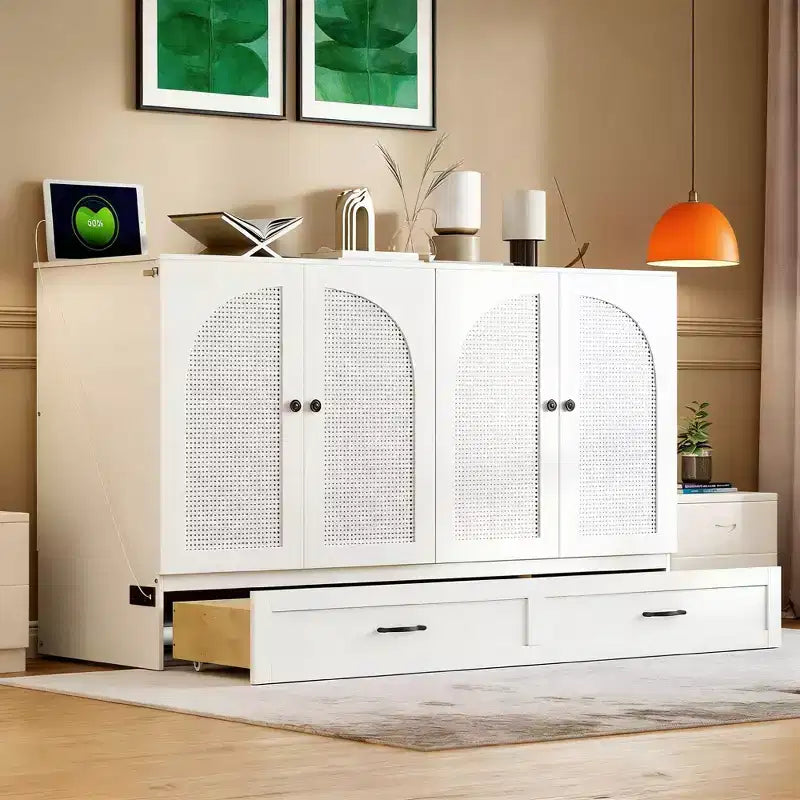 Letto a scomparsa Luxystar Modern Queen in Rattan con Ampio Cassetto per Soggiorno e Camera degli Ospiti