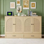 Luxystar Modern Queen Rattan Murphy Bed with Large Drawer for Living Room and Guest Room