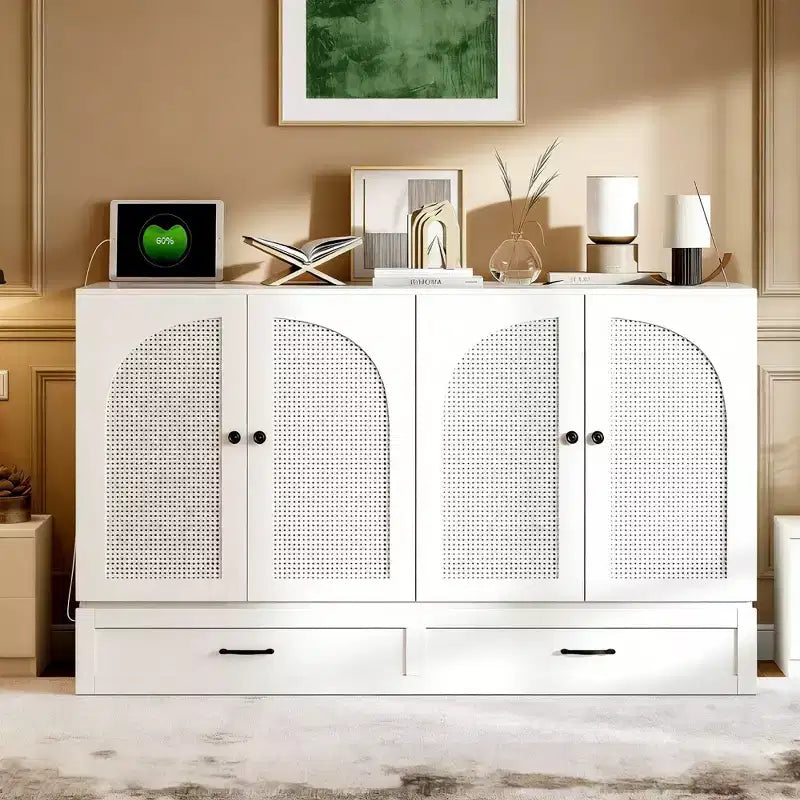 Letto a scomparsa Luxystar Modern Queen in Rattan con Ampio Cassetto per Soggiorno e Camera degli Ospiti