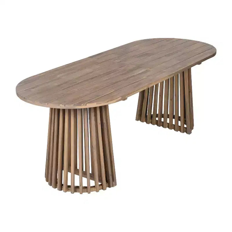 Christopher Knight Home Aveline Tavolo da pranzo moderno per esterni in legno di acacia con doppio piedistallo a doghe