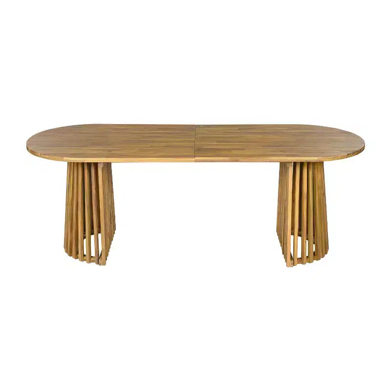 Christopher Knight Home Aveline Tavolo da pranzo moderno per esterni in legno di acacia con doppio piedistallo a doghe