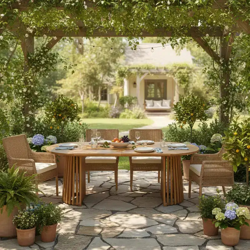 Christopher Knight Home Aveline Tavolo da pranzo moderno per esterni in legno di acacia con doppio piedistallo a doghe
