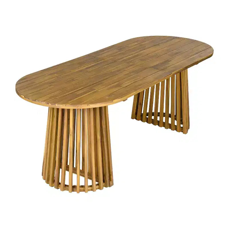 Christopher Knight Home Aveline Tavolo da pranzo moderno per esterni in legno di acacia con doppio piedistallo a doghe