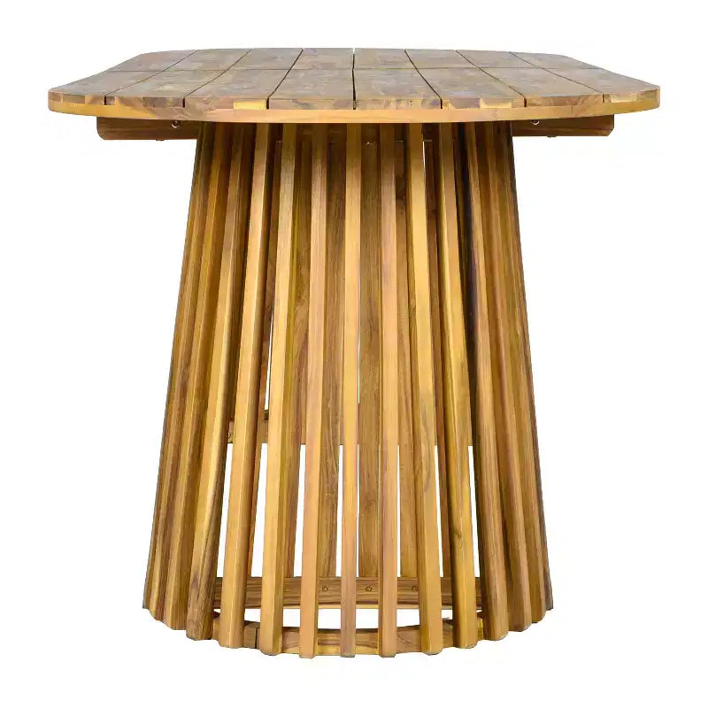 Christopher Knight Home Aveline Tavolo da pranzo moderno per esterni in legno di acacia con doppio piedistallo a doghe