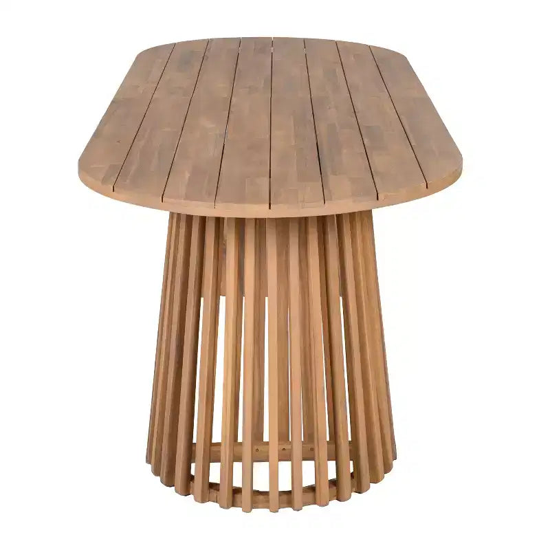 Christopher Knight Home Aveline Tavolo da pranzo moderno per esterni in legno di acacia con doppio piedistallo a doghe