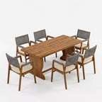 Set da pranzo moderno Christopher Knight Home Andika a 7 pezzi in legno di acacia con schienale in corda e tavolo a doghe