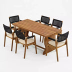 Set da pranzo moderno Christopher Knight Home Andika a 7 pezzi in legno di acacia con schienale in corda e tavolo a doghe