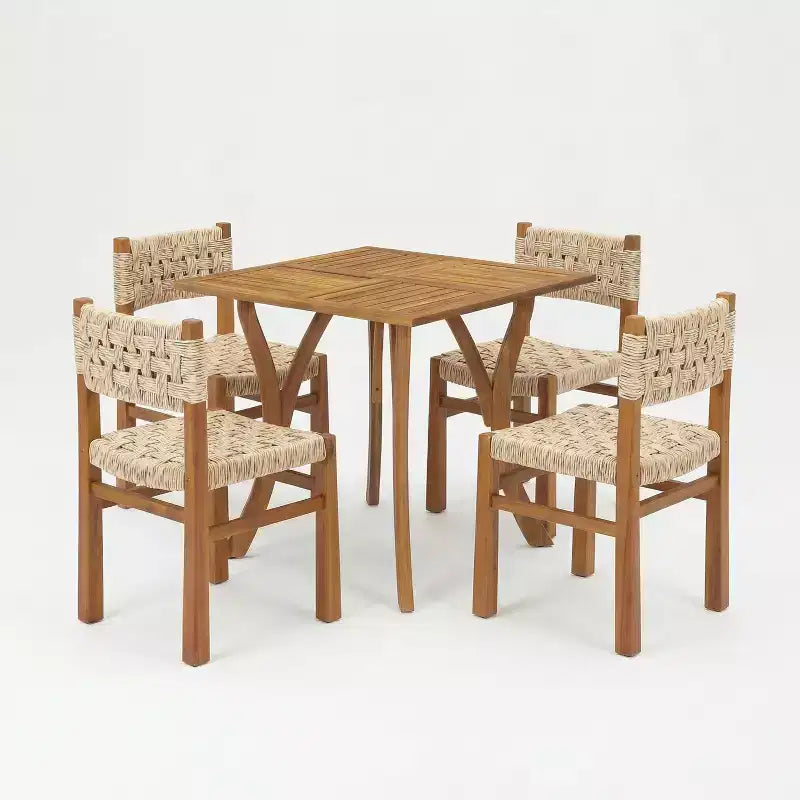 Christopher Knight Home Ginni Set da Pranzo 5 Pezzi in Legno di Acacia con Design a Doghe e Intreccio in Vimini
