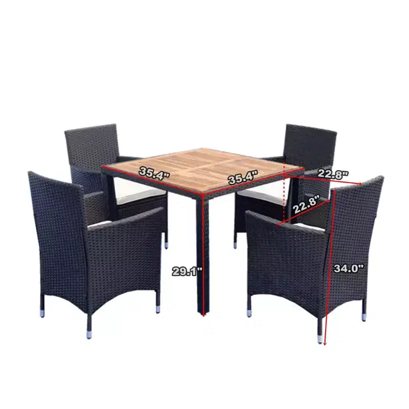 GDFStudio Edie set da pranzo da esterni moderno in legno di acacia e metallo, 5 pezzi con 4 sedie