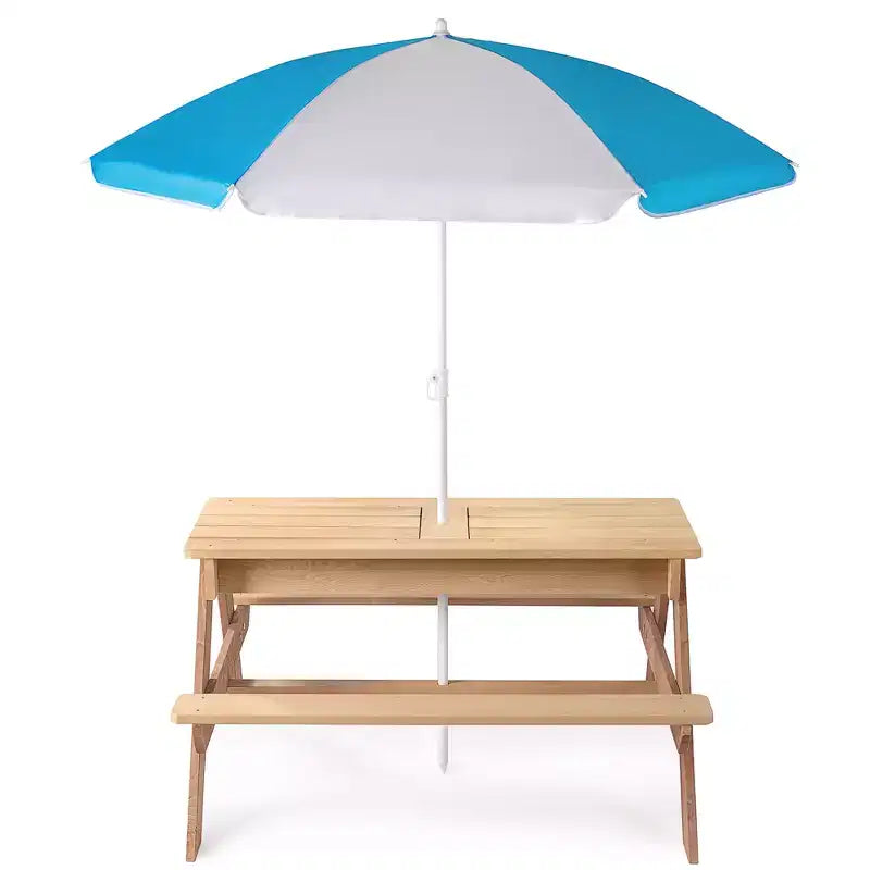 GDFStudio Ashbeck Tavolo da Picnic in Legno per Bambini 3-in-1 da Esterno con Ombrellone