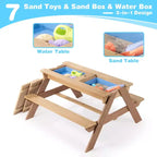 GDFStudio Ashbeck Tavolo da Picnic in Legno per Bambini 3-in-1 da Esterno con Ombrellone