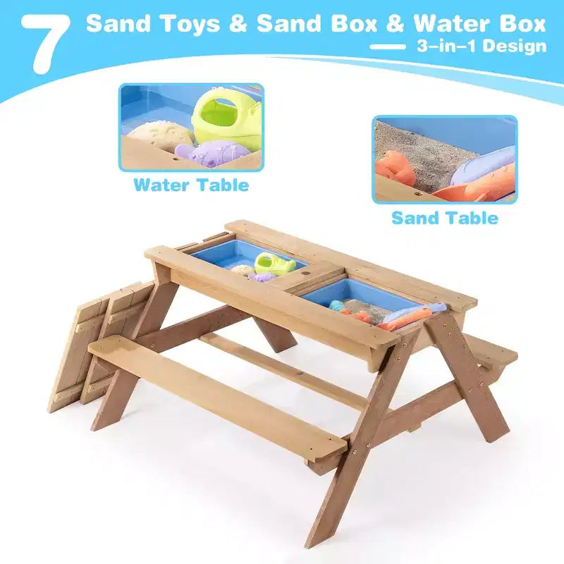 GDFStudio Ashbeck Tavolo da Picnic in Legno per Bambini 3-in-1 da Esterno con Ombrellone