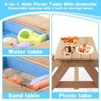 GDFStudio Ashbeck Tavolo da Picnic in Legno per Bambini 3-in-1 da Esterno con Ombrellone