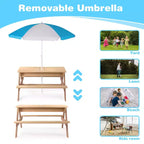 GDFStudio Ashbeck Tavolo da Picnic in Legno per Bambini 3-in-1 da Esterno con Ombrellone