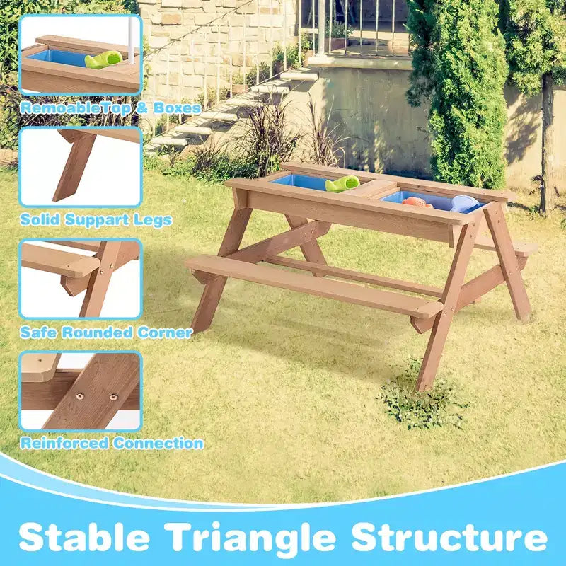 GDFStudio Ashbeck Tavolo da Picnic in Legno per Bambini 3-in-1 da Esterno con Ombrellone
