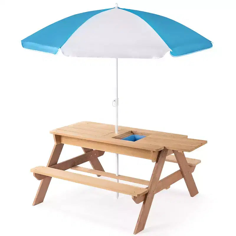 GDFStudio Ashbeck Tavolo da Picnic in Legno per Bambini 3-in-1 da Esterno con Ombrellone