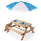 GDFStudio Ashbeck Tavolo da Picnic in Legno per Bambini 3-in-1 da Esterno con Ombrellone