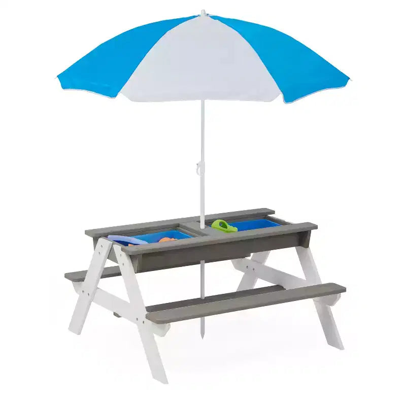 GDFStudio Ashbeck Tavolo da Picnic in Legno per Bambini 3-in-1 da Esterno con Ombrellone