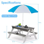 GDFStudio Ashbeck Tavolo da Picnic in Legno per Bambini 3-in-1 da Esterno con Ombrellone